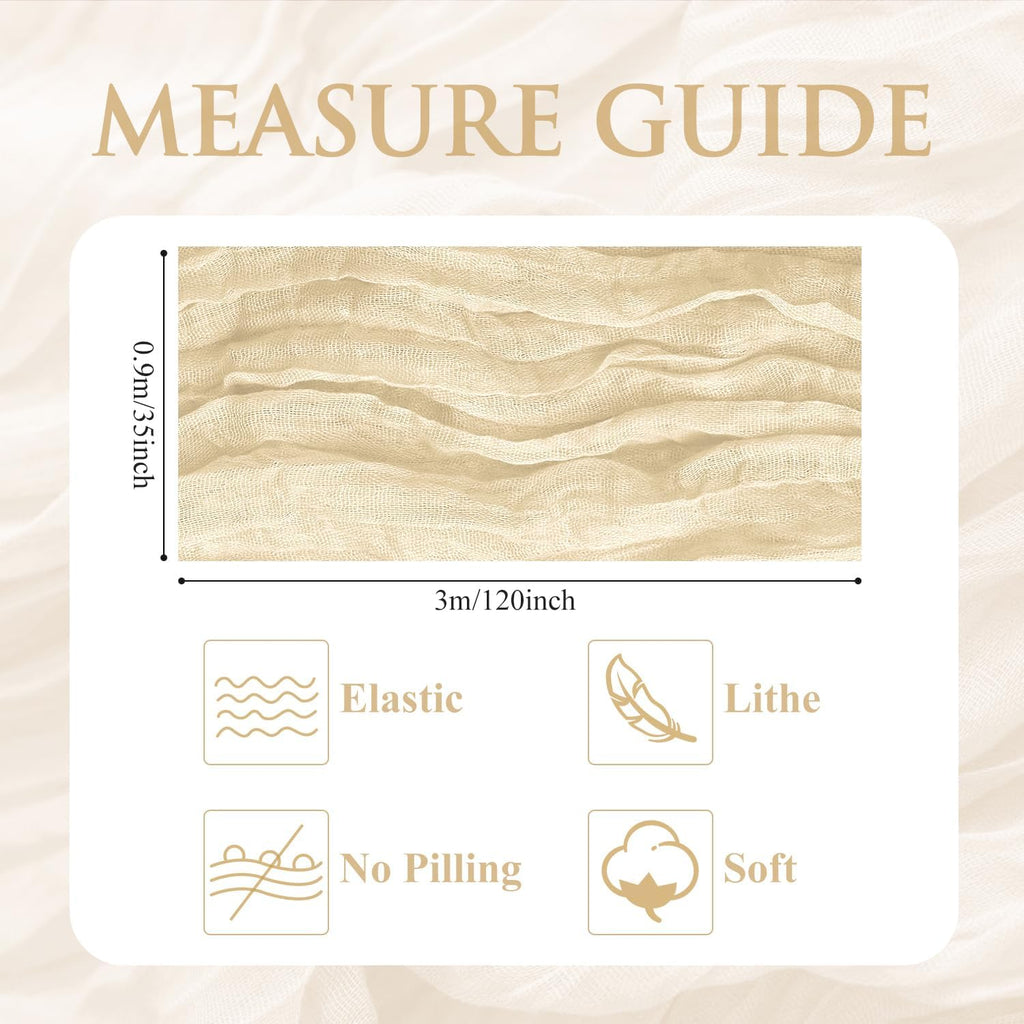 Skiennix Table Runner - 10FT Beige Boho Gauze Cheesecloth for Rustic Wedding & Party Decor