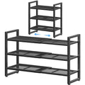 Simple Trending 3-Tier Expandable Shoe Rack, Adjustable & Stackable Shoe Organizer, Metal Mesh Free Standing Shoe Shelf Storage for Closet Entryway Doorway, Black