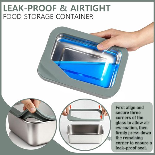 Greentainer Stainless Steel Food Storage Container with Glass Lids, 3 Pack Nested Lunch Boxes, Airtight Lid Food Container for Sandwiches, Snacks, Meal Prep and Kitchen Storage