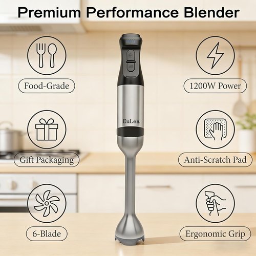 Immersion Hand Blender by 2026 - Powerful 1200W with 5-Speed Settings & Stainless Steel Blades | Gift Box Packaging