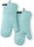 KitchenAid Gourmet Series Oven Mitts - Heat Resistant Up to 600°F, Soft Silicone Grip, Aqua | 2-Pack Set