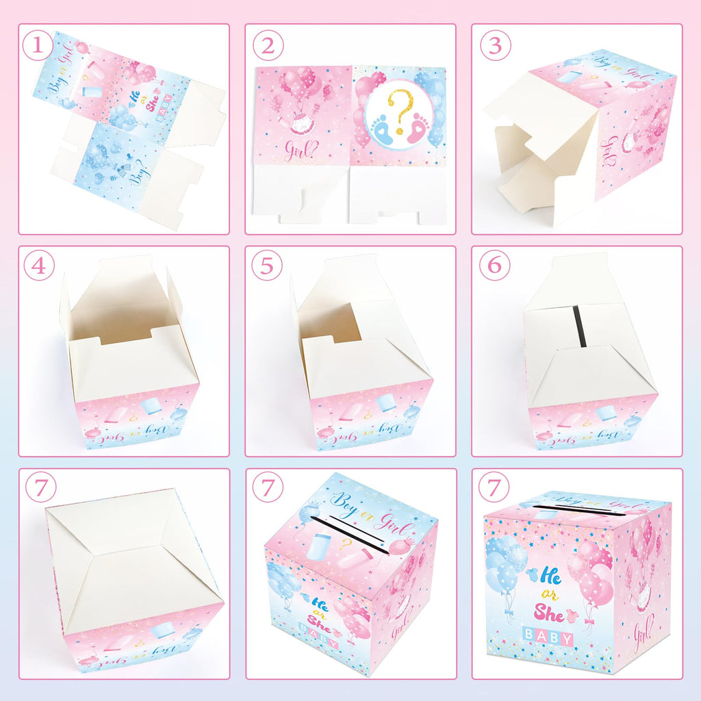 WNINK Baby Gender Reveal Pull Out Game with Voting Box, Gender Reveal Games, Fun Baby Shower Activity Keepsake, 50 Ballot Cards Boy or Girl Voting Box, Boy or Girl Party Supplies