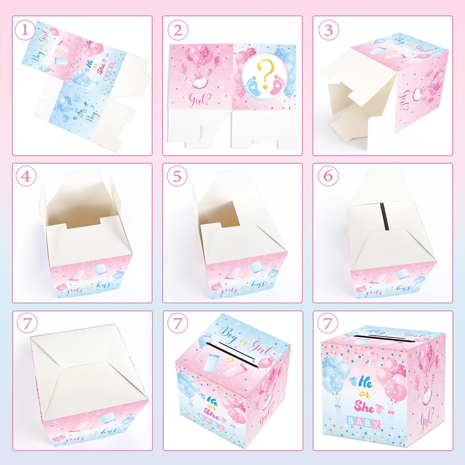 WNINK Baby Gender Reveal Pull Out Game with Voting Box, Gender Reveal Games, Fun Baby Shower Activity Keepsake, 50 Ballot Cards Boy or Girl Voting Box, Boy or Girl Party Supplies