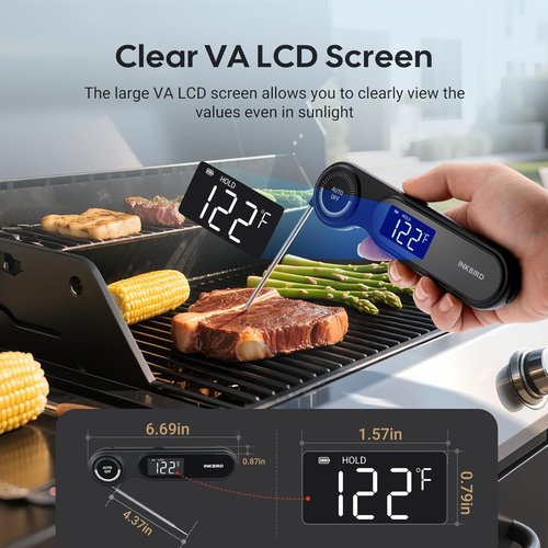 INKBIRD Instant Read Meat Thermometer - Rechargeable Digital Food Thermometer with VA LCD Screen | Waterproof, -58°F to 572°F