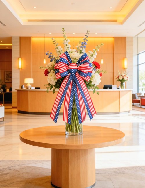 Large Patriotic Wreath Bow - 4th of July Decor | Star & Stripe American Flag Bow for Indoor/Outdoor Use (11.4 x 20.8 in)