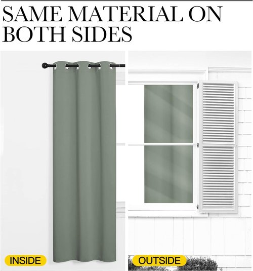 NICETOWN Greyish Green Blackout Curtains - 90" Long, Sound Reducing, Heat & Cold Blocking | 55" Wide, 2 Panels