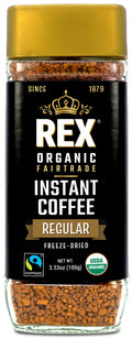 Rex Coffee Organic Fairtrade Freeze-Dried Instant Coffee – Medium Roast Arabica, 3.53 oz Glass Jar – Lab Tested for Mold, Mycotoxins, Heavy Metals, & Acrylamide