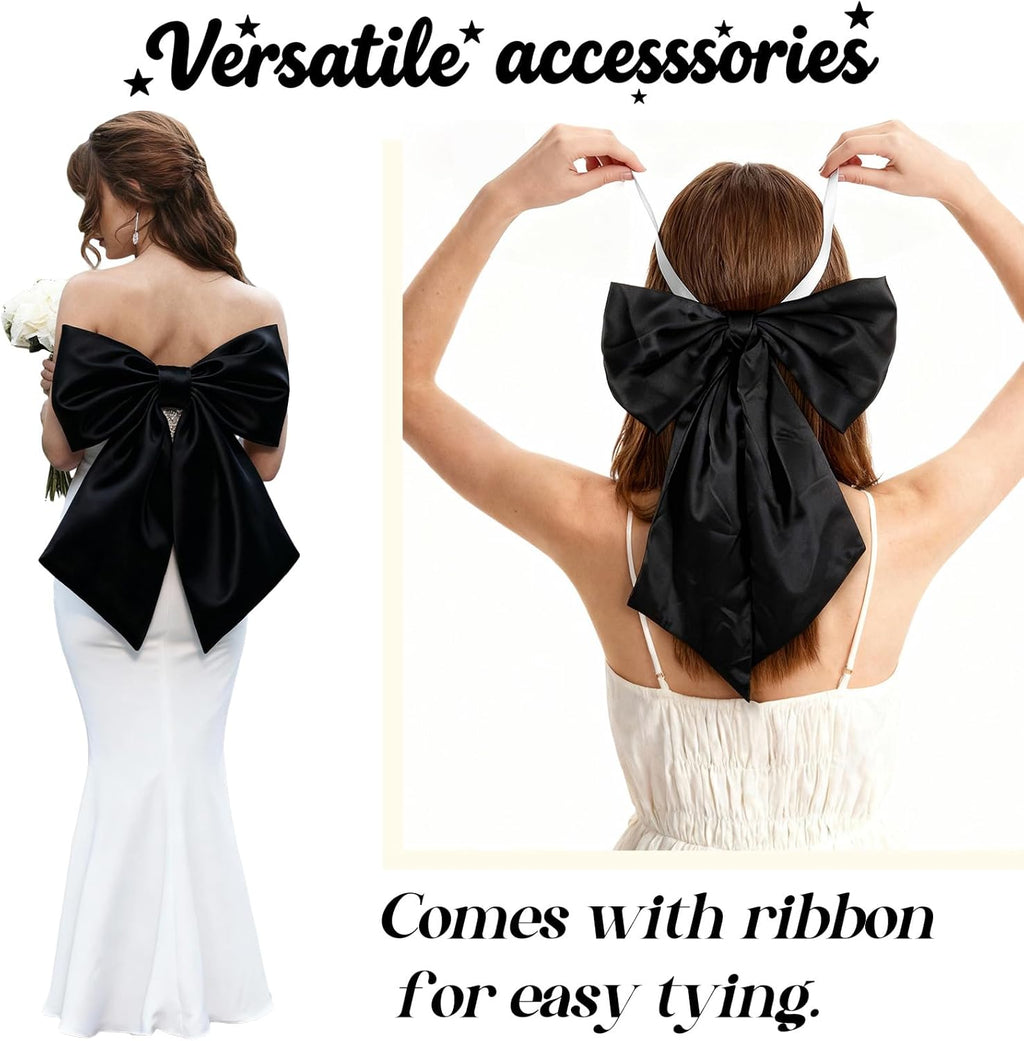 Black Bows Decor | 22x11 Inch Big Black Bows for Christmas Tree Topper & Weddings (3 Pack)