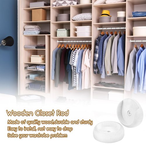 Yookeer 4 Pack Wooden Closet Pole Sockets 1-3/8" Closet Rod Holders Pole Holders for Wardrobe Hallway Bathroom Curtain Clothing Store(White)
