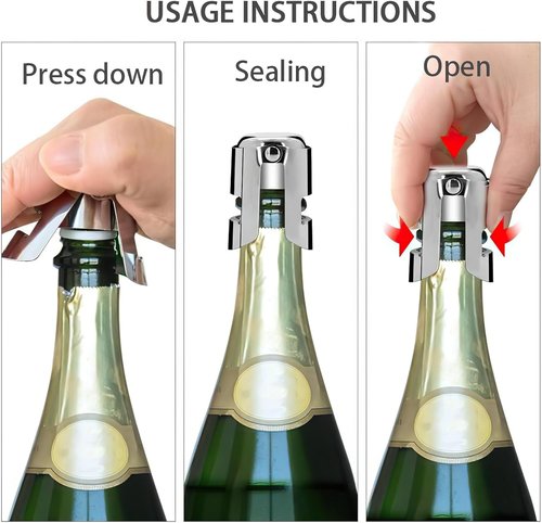 6 pcs Stainless Steel Wine Stopper – Champagne Saver & Airtight Bottle Seal, Reusable Wine Bottle Stopper for Red Wine, Prosecco, Sparkling Wine – Elegant Holiday Gift for Wine Lovers