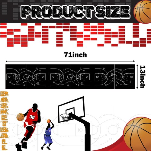 Remagr 2 Pcs Basketball Table Runner Black Tactical Instruction Printed Basketball Birthday Party Decoration Sport Ball Themed Tablecloth Party Supplies for Table Kitchen Dining Room Home Island Decor