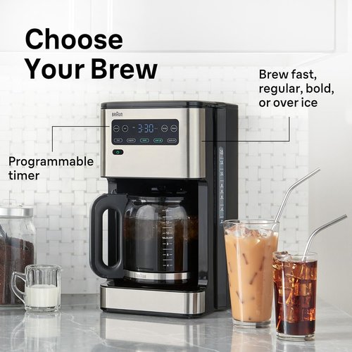 Braun PureFlavor 14-Cup Coffee Maker - Fast Brew, Touch Display, Bold Brew & Brew-Over-Ice Modes