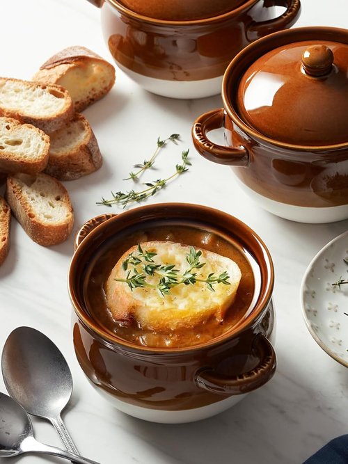 LE TAUCI French Onion Soup Bowls - 22 Oz Oven Safe Ceramic Crocks with Lids & Handles | Set of 4