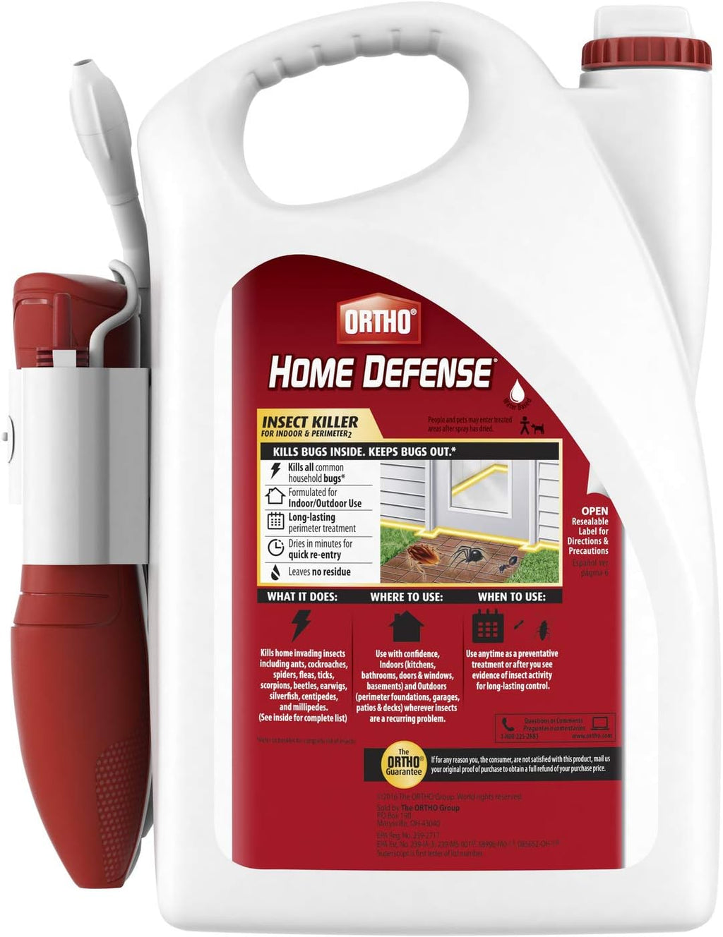 Ortho Home Defense Insect Killer - Ready-to-Use Bug Spray with Comfort Wand | Kills Ants, Cockroaches & Spiders, 1.33 Gal