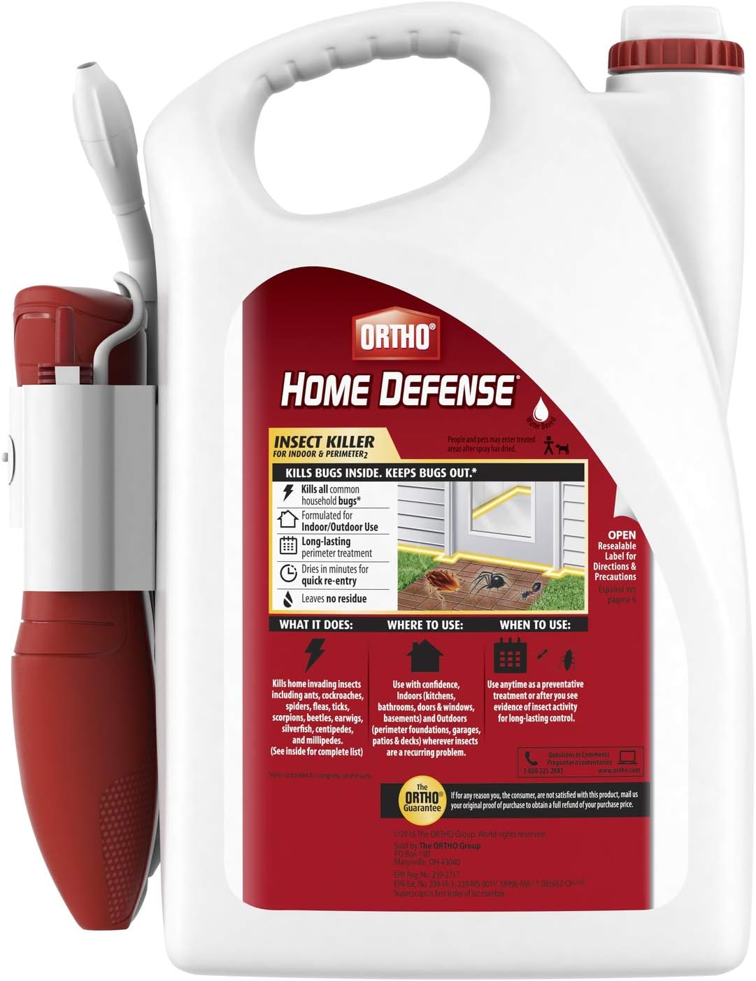 Ortho Home Defense Insect Killer - Ready-to-Use Bug Spray with Comfort Wand | Kills Ants, Cockroaches & Spiders, 1.33 Gal