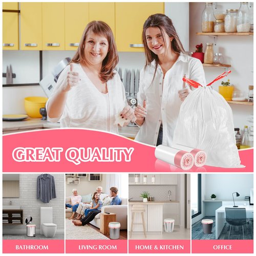 Small Trash Bags 2-4 Gallon Drawstring-Ryobyo Small Garbage Bag Extra Strong, Unscented, Stretchy, Quick Cinch for Bathroom Kitchen, White 44 Count