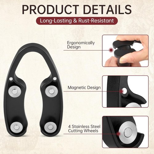 3 PCS Wine Foil Cutter – Magnetic Wine Bottle Opener with 4 Stainless Steel Blades, Ergonomic & Effortless Squeeze-and-Twist, Durable & Easy to Store – Gift for Wine Lovers, Black