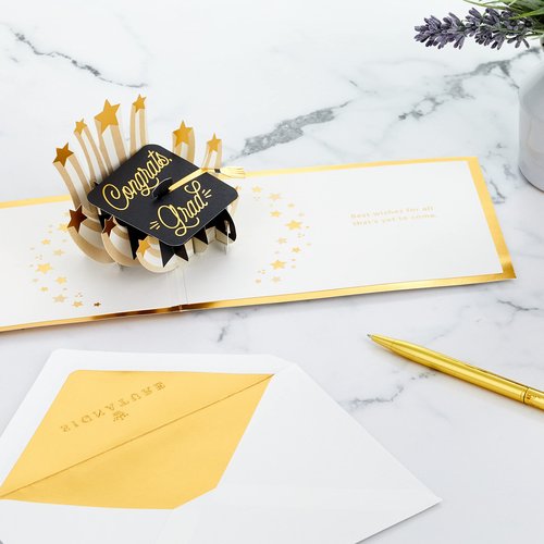 Hallmark Signature Paper Wonder Pop Up Graduation Cards, Grad Cap (4 3D Cards with Envelopes)