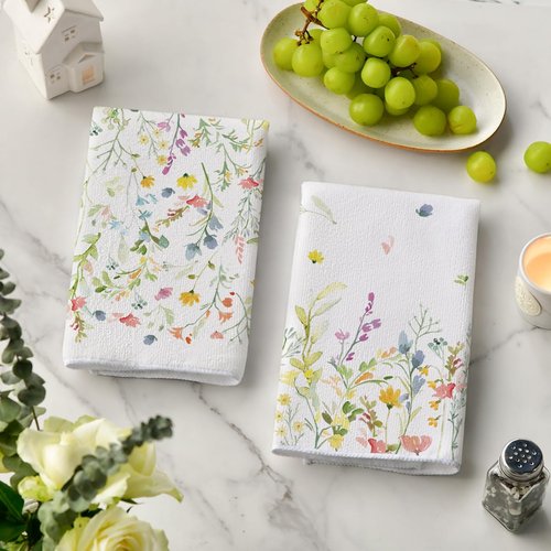 Artoid Mode Wildflower Floral Spring Kitchen Towels Dish Towels, 18x26 Inch Farmhouse Summer Decoration Hand Towels Set of 2