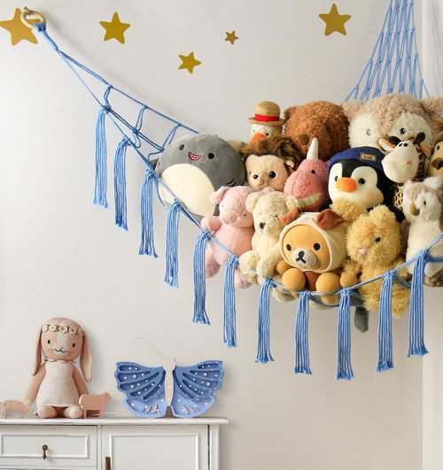 Mirolam Stuffed Animal Storage Hammock Net - Large Toy Organizer for Baby Nursery - Blue