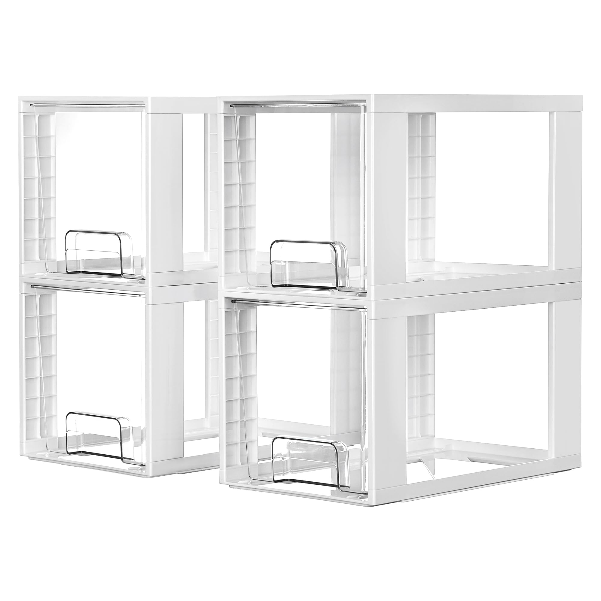 Vtopmart 4 Pack Large Stackable Storage Drawers,White,Easily Assemble Acrylic Bathroom Closet Undersink Organizers and Storage,Plastic Bins for Kitchen Cabinets,Pantry,Makeup,Medicine Organization