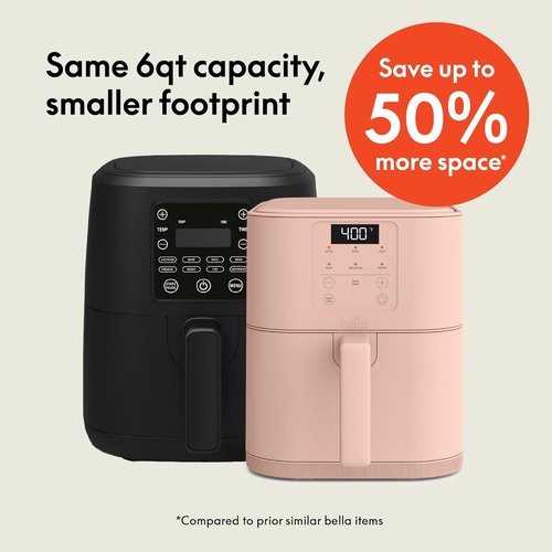 Bella 6 Qt Slim Air Fryer - EverGood™ Ceramic Nonstick Coating, 6 Cooking Presets, Adjustable Temp, Blossom Color