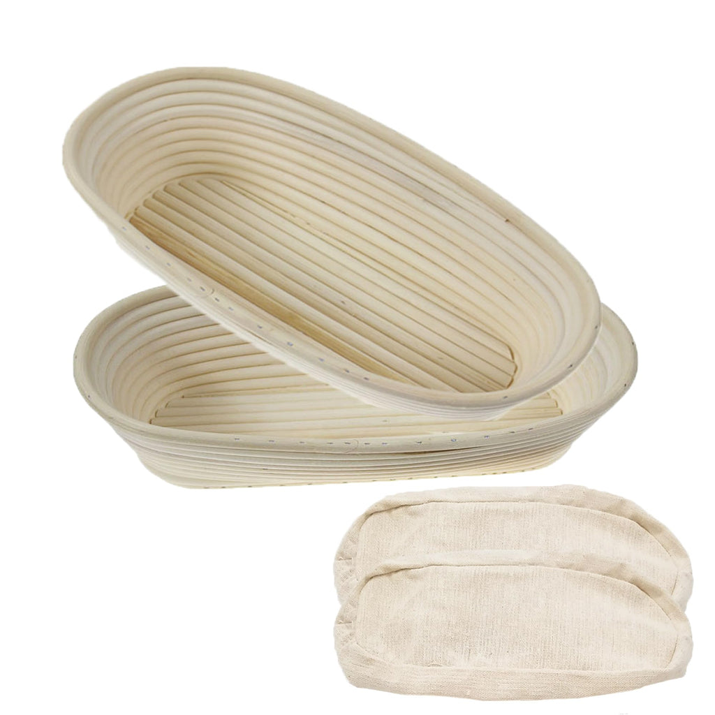 2 Pack 10 Inch Oval Bread Proofing Basket,Banneton Basket Bread Baking Bowl with Linen Liner Cloth, for Professional & Home Bakers Baking