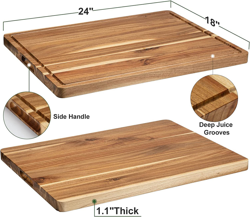 GAOMON 24 x 18 Large Acacia Wood Cutting Board, Extra Large, with Handle, Juice Groove, Reversible, Rectangular
