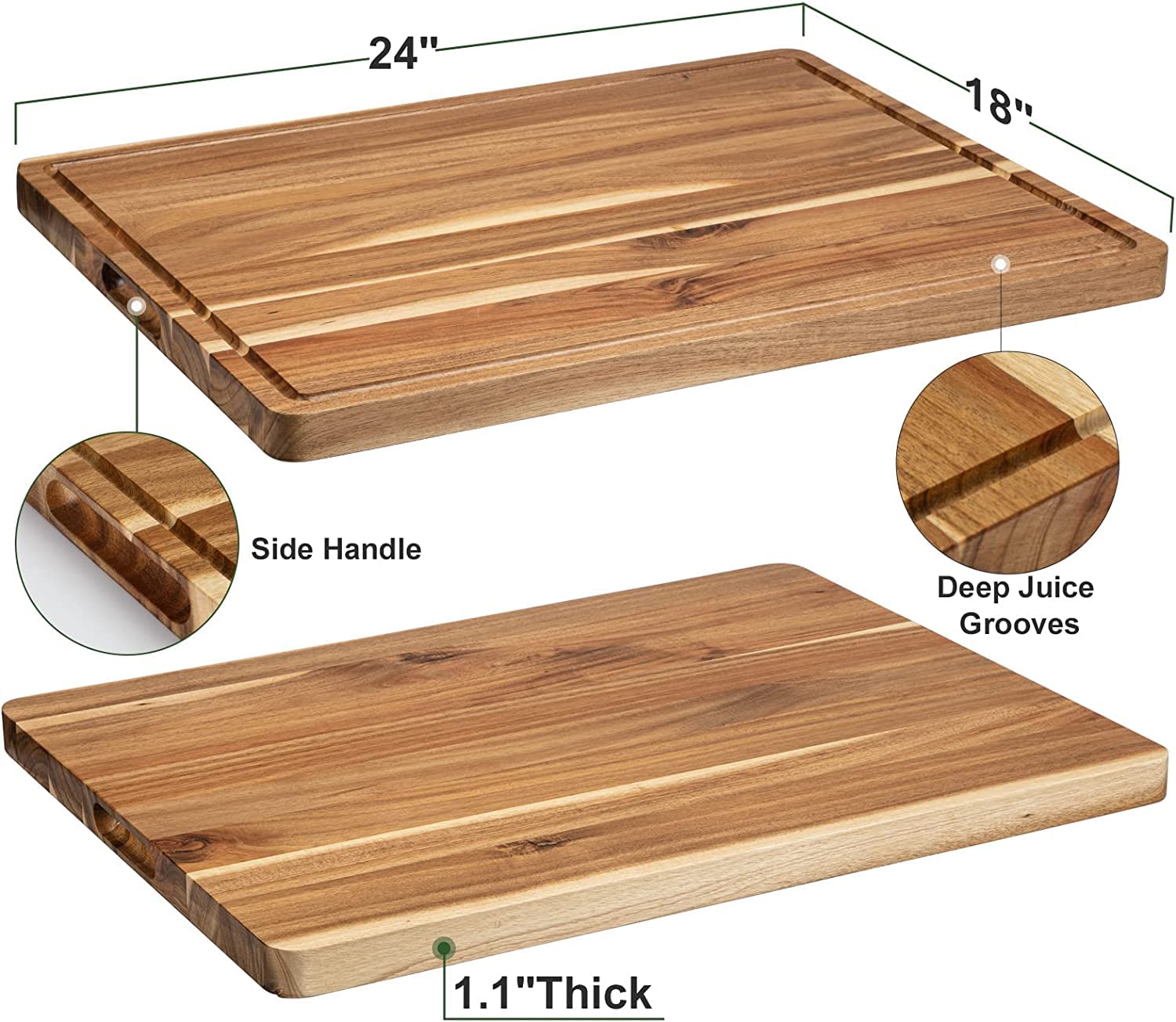 GAOMON 24 x 18 Large Acacia Wood Cutting Board, Extra Large, with Handle, Juice Groove, Reversible, Rectangular