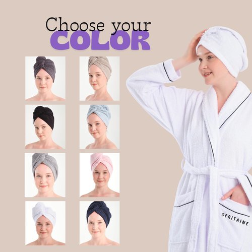 Seritaine Hair Towel Wrap for Women 2 Pack – 100% Turkish Cotton Turban for Wet Hair Quick Dry – Soft & Gentle Head Towel Cap– Soft and Absorbent Cotton - 10x26 inch