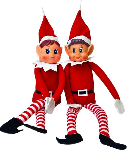 Elfie & Elvie | Fun Playful Elves Behavin' Badly Figures - Soft Body & Vinyl Face, Set of 2, Red