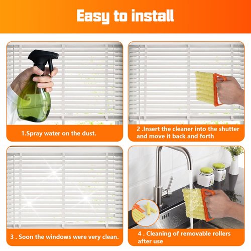 4Pcs Window Venetian Blind Cleaner Duster Tool,Feather Blind Duster for Cleaning,Washable 7 Finger Dusters Brush Dusting Cleaner Tool for Window Shutters Air Conditioner Vinyl Wood Blinds + 4 Cover