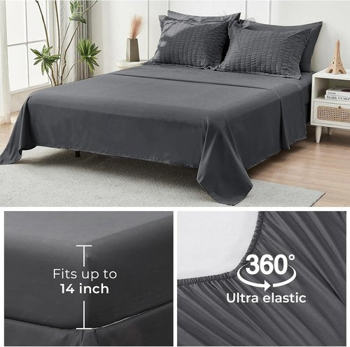HYMOKEGE Full Size Comforter Set - Luxurious 7-Piece Seersucker Bedding in Dark Grey | All-Season Comfort