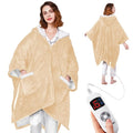 Yokimisu Wearable Heated Blanket - Cozy Gift for Women, Mom, Men| Reversible Flannel & Sherpa Electric Wrap with Pockets & Hood, 6 Heat Levels, 1-4H Timer, ETL Safe, Machine Wash, 50"x70" Beige