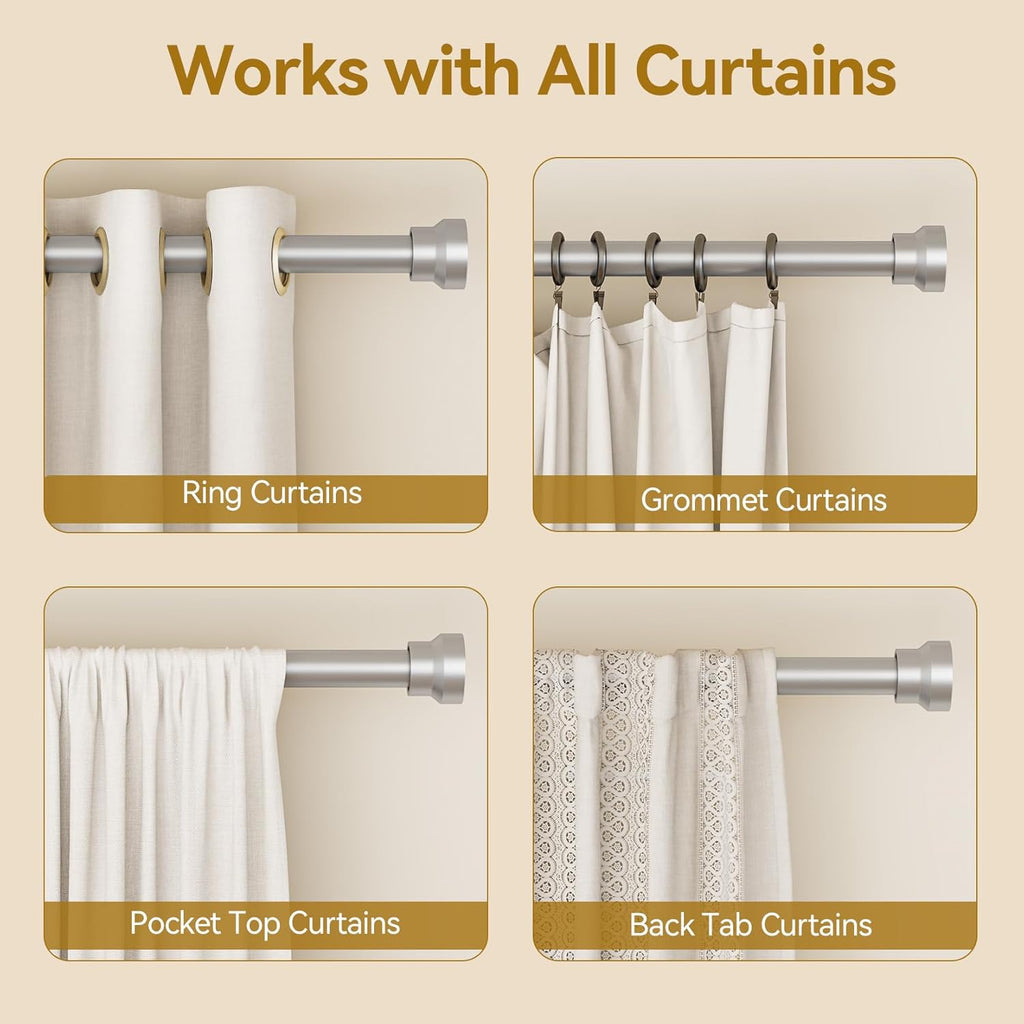YaFex Curtain Rods - Heavy Duty 1 Inch Adjustable Window Treatment Rods | 32-84 Inch, Silver Finish
