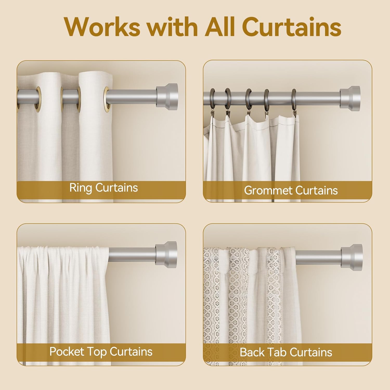 YaFex Curtain Rods - Heavy Duty 1 Inch Adjustable Window Treatment Rods | 32-84 Inch, Silver Finish