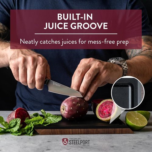 STEELPORT Mini Cutting Board 9"x6" - Steel Reinforced, Utlra-thin Butcher Block | Dual Sided - End-grain Walnut Wood, Composite Side | Chopping Board with Juice Groove | USA Made for Home, Chefs