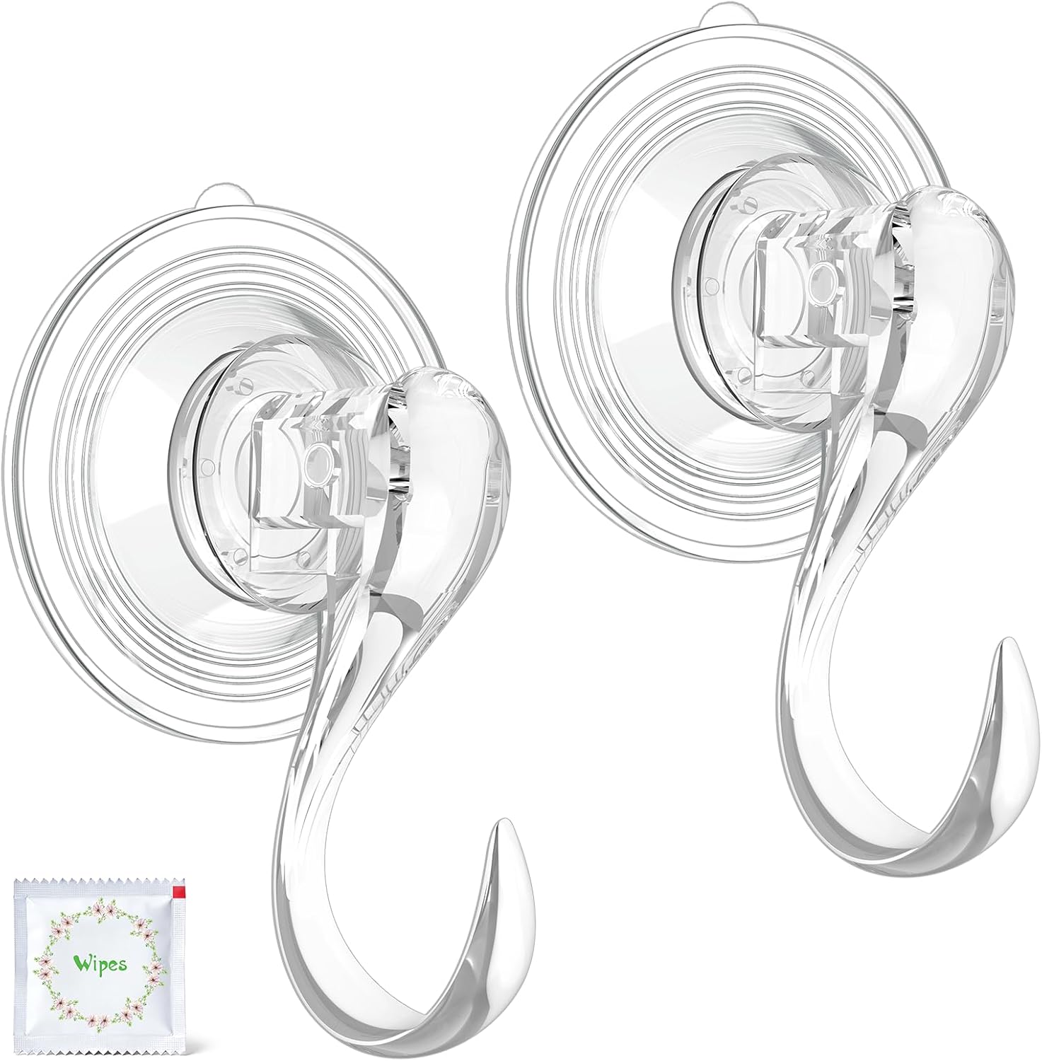 VIS'V Suction Cup Hooks - Heavy Duty Shower Hooks, Removable & Reusable, Clear | 2 Pcs