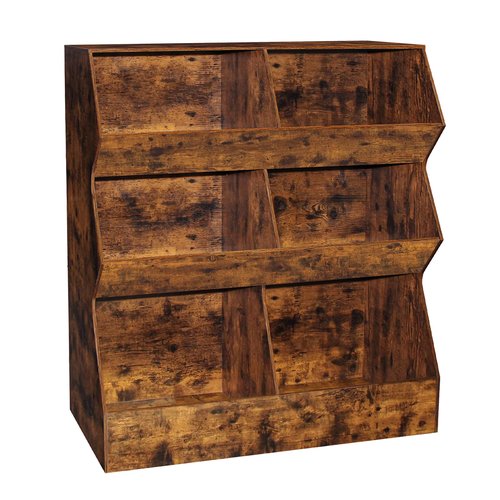 DINZI LVJ Toy Storage Organizer, Kids Bookshelf, Wooden Toy Storage Cabinet, 6 Cubby Children Bookcase, 35.4" L Toddler Book Shelf for Playroom, Living Room, Nursery, Hallway, School, Rustic Brown
