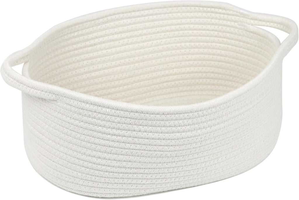 Skiennix Woven Storage Basket - Cotton Rope Boho Organizer with Handle | Small Decorative Toy Bin for Nursery