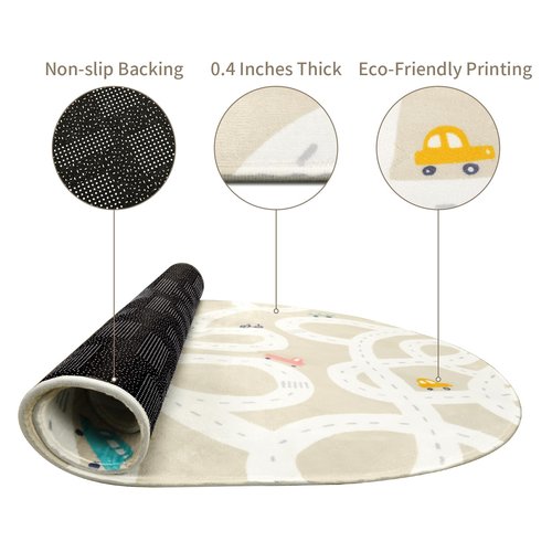 STARUIA Large Kids Rug for Playroom, 4'x6' Washable Road Rug for Nursery, Non-Slip Car Rugs for Boys Room, Tan Traffic Classroom Rugs Soft Baby Play Mat for Dorm Toy Room Tent