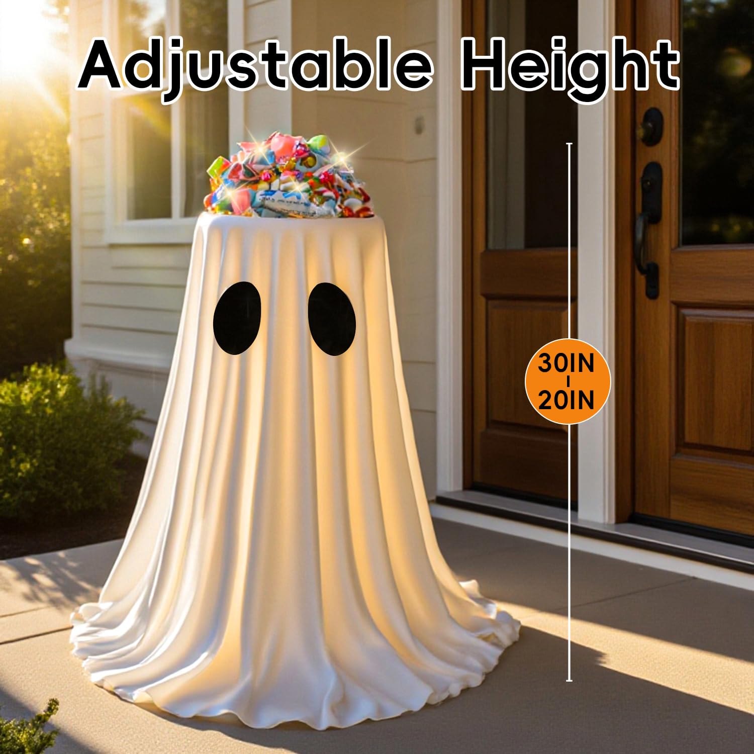 USB Powered Halloween Decorations - Halloween Ghost Candy Bowl Stand Decoration with 8 Modes Remote Control LED Lights - Cute Ghost Candy Holder for Front Door Porch Outdoor Indoor Decor