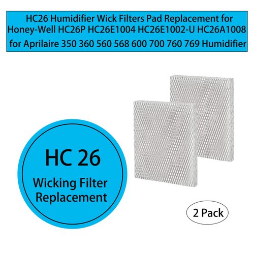 HC26 Humidifier Wick Filters Pad Replacement for Honey-well HC26P HC26E1004 HC26E1002-U HC26A1008 Fit for HE260 HE265 HE360 HE365, Aprilaire 350 360 560 568 600 700 760 769-2 Pcs