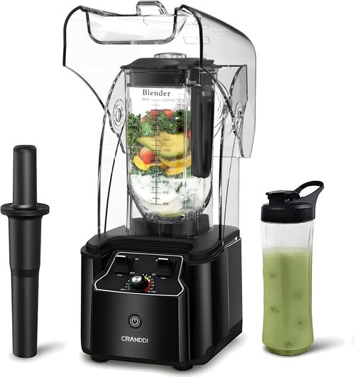 CRANDDI Commercial Quiet Blender - 2200 Watt Professional Countertop Blender with 80oz Pitcher | K90 Black