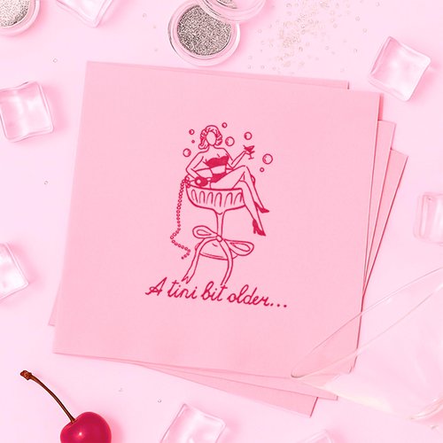 Pink Martini Cocktail Napkins,Bikinis and Martinis Bachelorette Party Decor, A Bride In A Tini Bit Party Supplies, Pack of 50ct