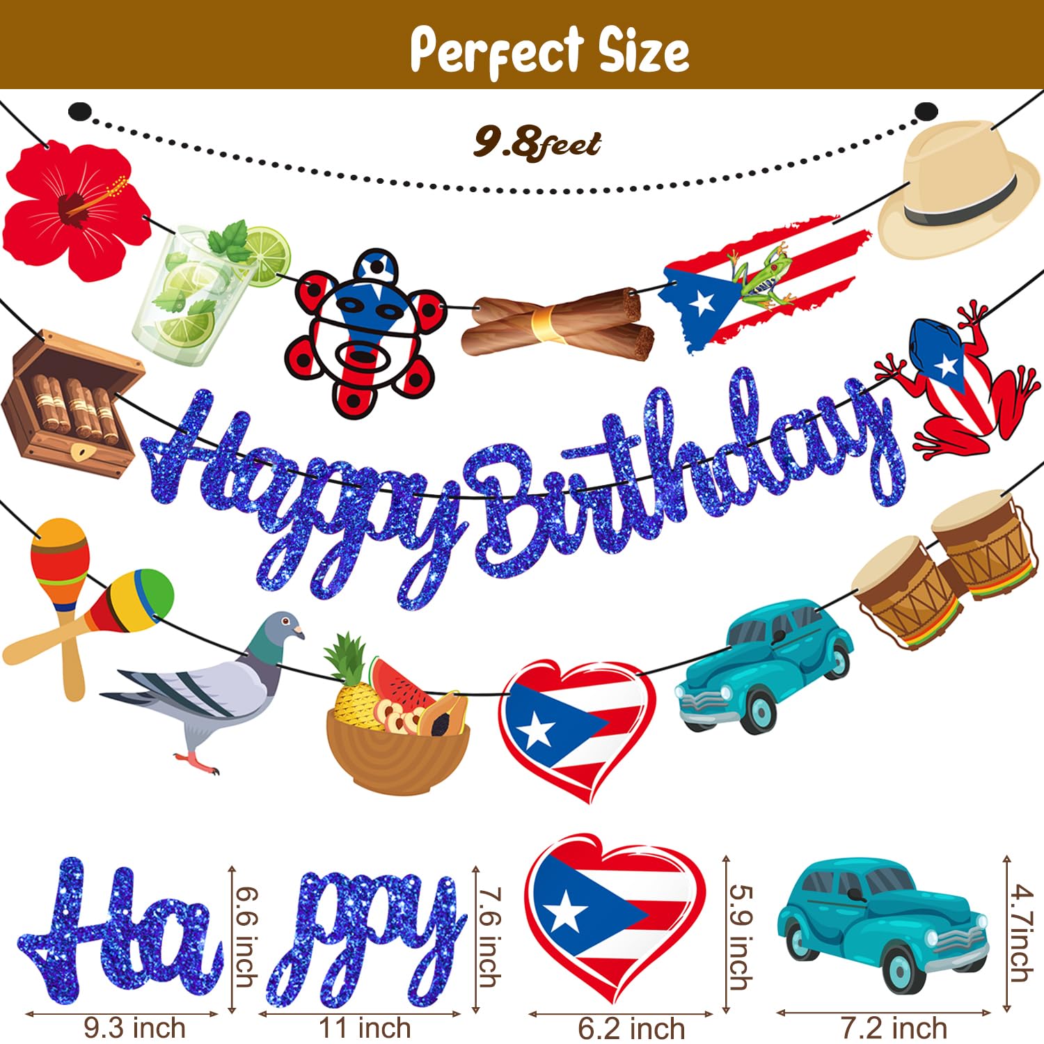 Puerto Rico Party Supplies Puerto Rican Birthday Banners Glitter Blue Puerto Rican Themed Decorations 3PCS Puerto Rican Flag Banners for Patriotic Anniversary Veterans Day Decor