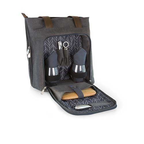 LEGACY - a Picnic Time Brand Sonoma Wine & Cheese Picnic Tote Service for 2, Insulated Wine Carrier Bag with Cheese Board, (Gray)