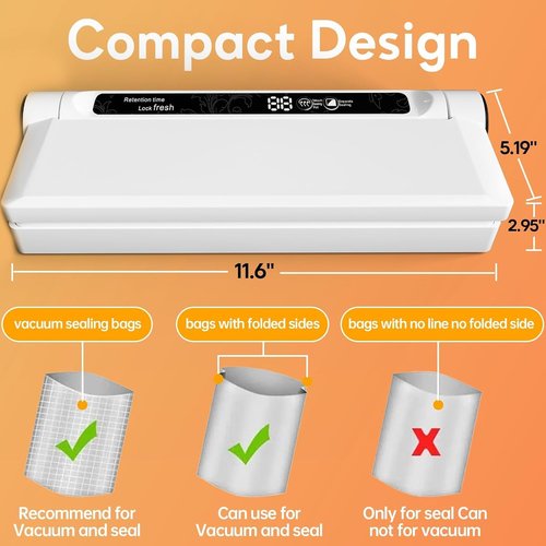Food Vacuum Sealer Machine - Skiennix Compact 75KPA Sealer with LED Indicator & 20 Bags