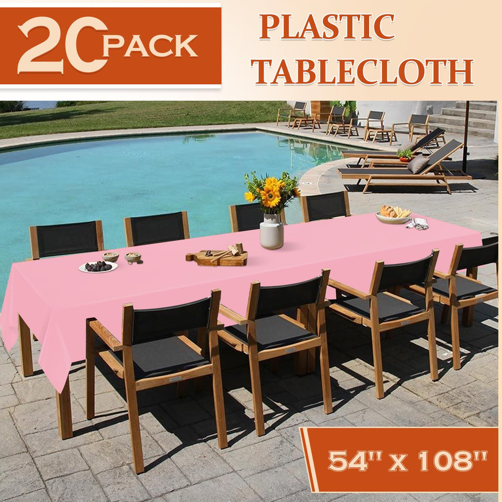 Xnluothsk 20 Pack Pink Rectangle Plastic Tablecloth, 54"x 108" Disposable Table Cloth Party Table Cover, Plastic Table Cloth for Birthday Wedding Party