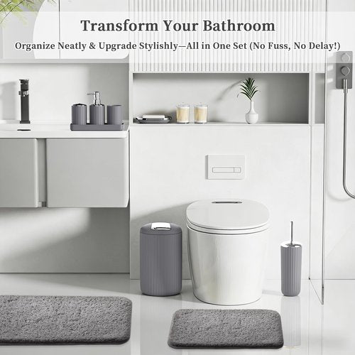 XLHOMO 24 PCS Gray Bathroom Accessories Set with Shower Curtain and Rugs, Bathroom Sets with Extra Soft and Absorbent Bath Rugs Shower Curtain Bathroom Accessory for Bath